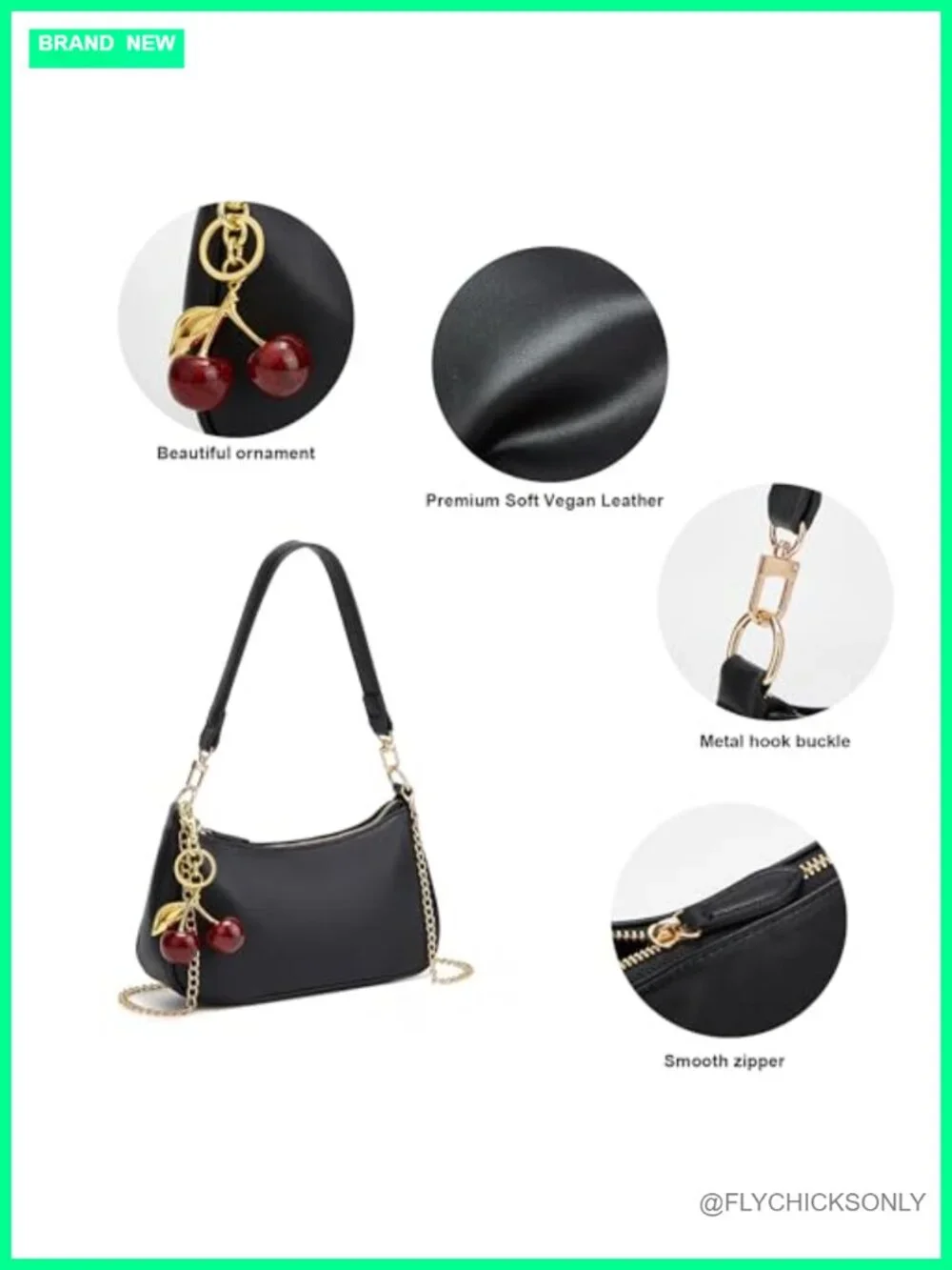 Women's Hobo Shoulder Bag PU Leather with Removable Straps & Cherry Charm